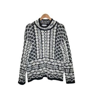 Solitaire by Ravi Khosla Size L Pullover Sweater High Neck‎ Popcorn Black White